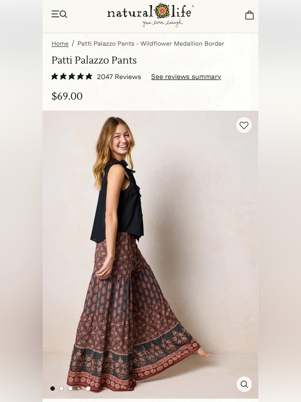 NATURAL LIFE Cream Floral Wide-Leg Tiered Palazzo Pants Trousers Patti - Picture 4 of 14